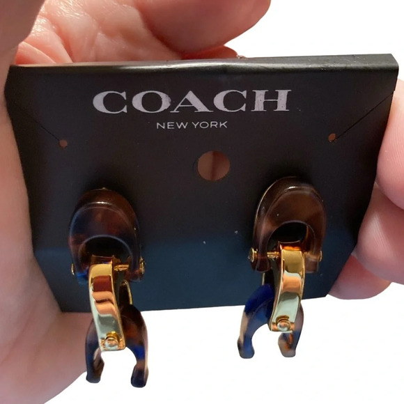 COACH Faux Tortoiseshell & Gold-Tone Signature Cs Drop Dangle Earrings NWT - Picture 3 of 6